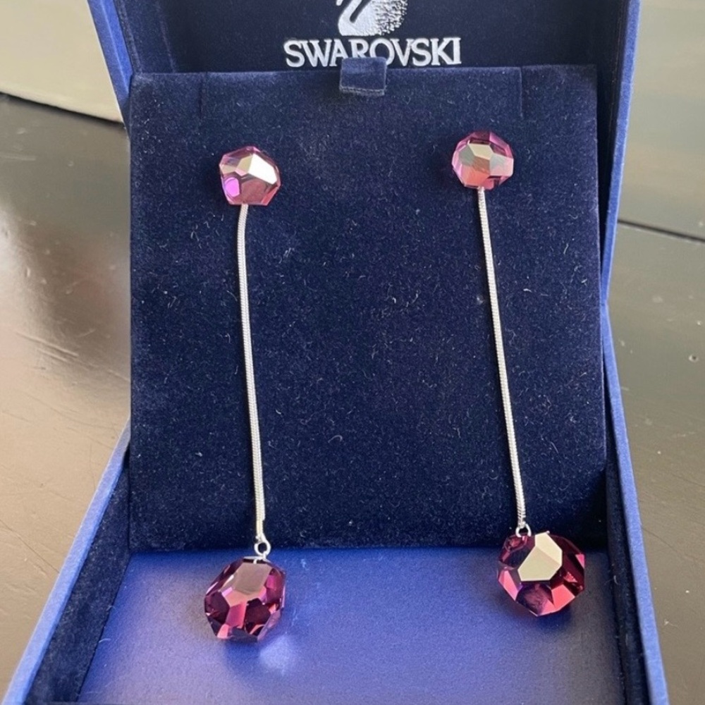 Authentic Swarovski Meteorite Dangle Drop Jacket Earrings, Burgundy. BNIB. RARE.